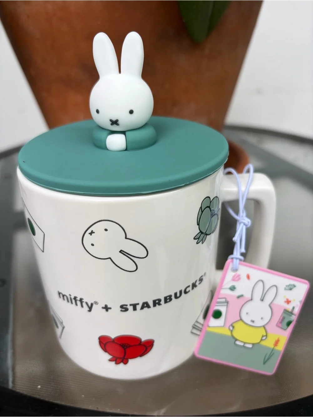 Starbucks x Miffy Ceramic Mug with Teal Lid and White Bunny Knob